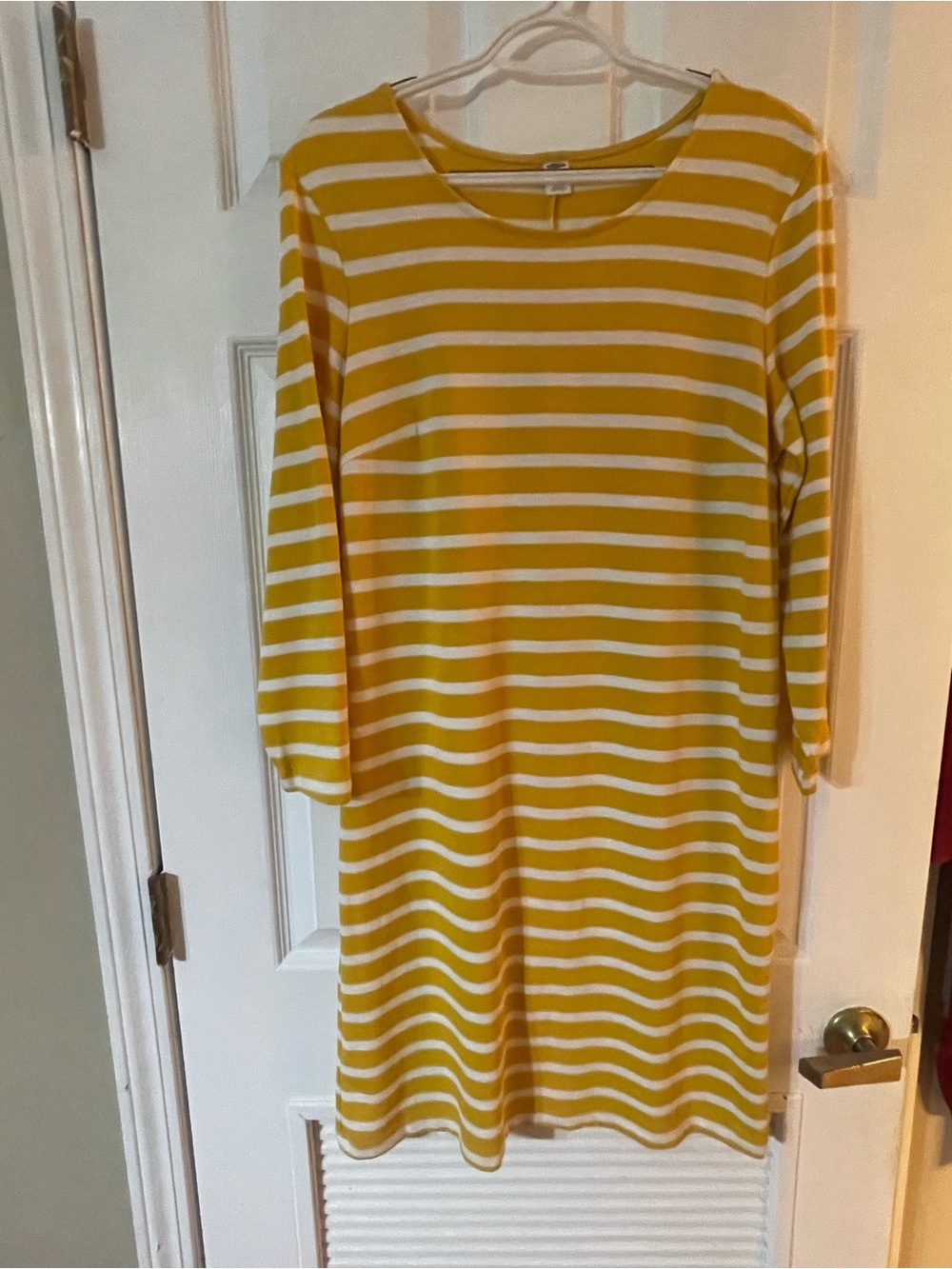 Old Navy Yellow and White Striped 3/4 Sleeve Shift Dress
